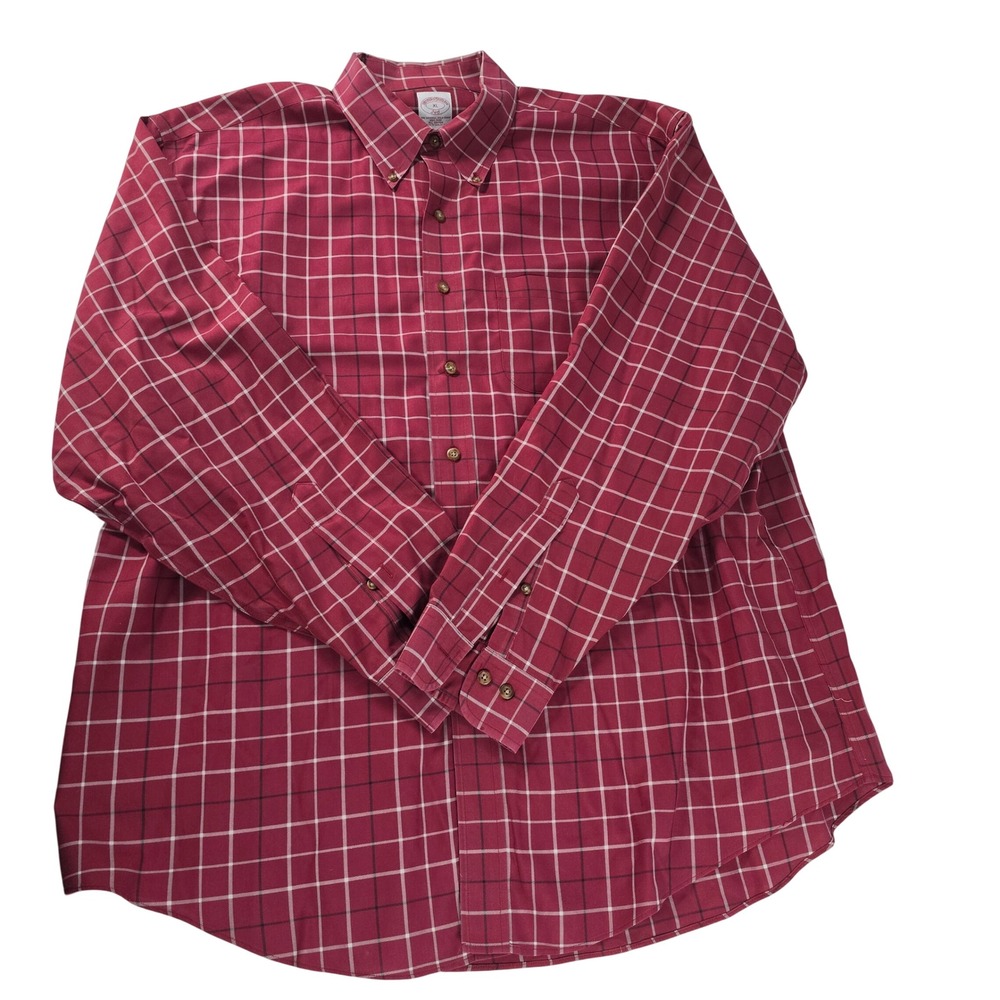 Brooks Brothers Mens XL Red Windowpane Check Non-Iron Cotton Button Down Shirt